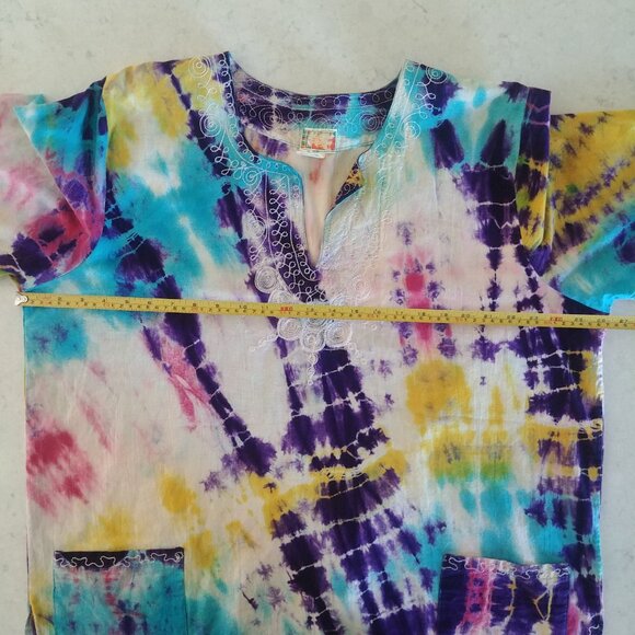 Handmade sturdy 100% cotton approx XL tie dye look embroidered blouse pockets - Picture 16 of 16